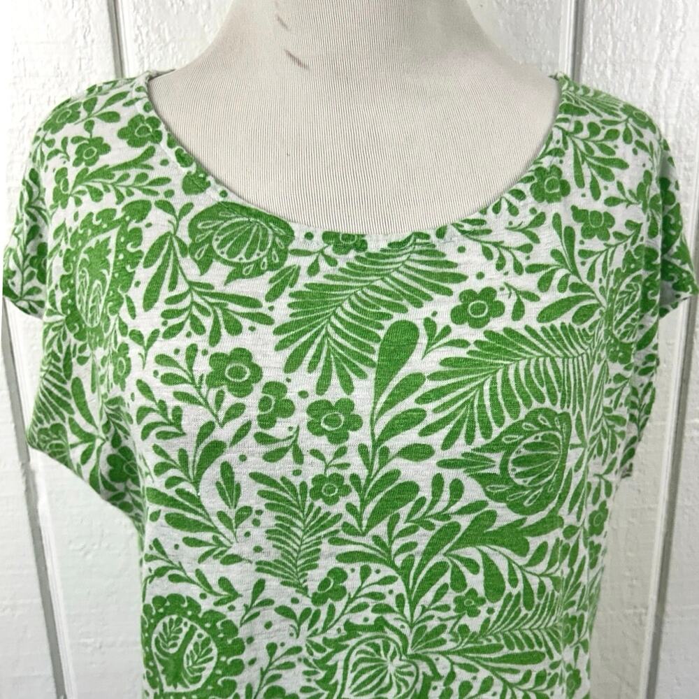 C&C California Green White Floral Linen T Shirt Top Womens L Botanical Boho - Picture 4 of 7
